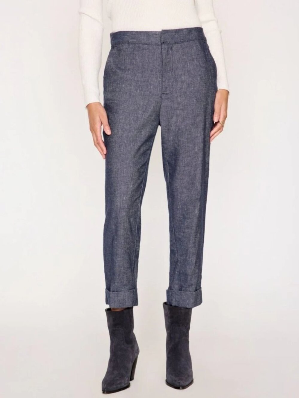 Brochu Walker Westport Pants Large L Blue Cotton Linen Italy Trousers Ankle Cuff